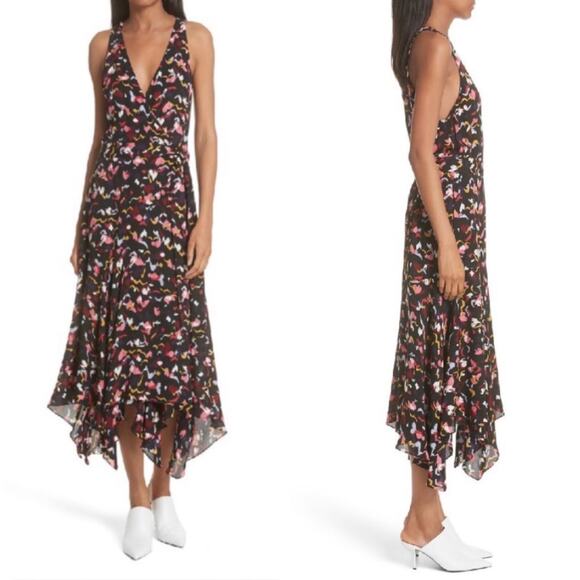 A.L.C. Roslyn Silk Floral Asymmetrical Wrap Dress Size 4 - Picture 5 of 10